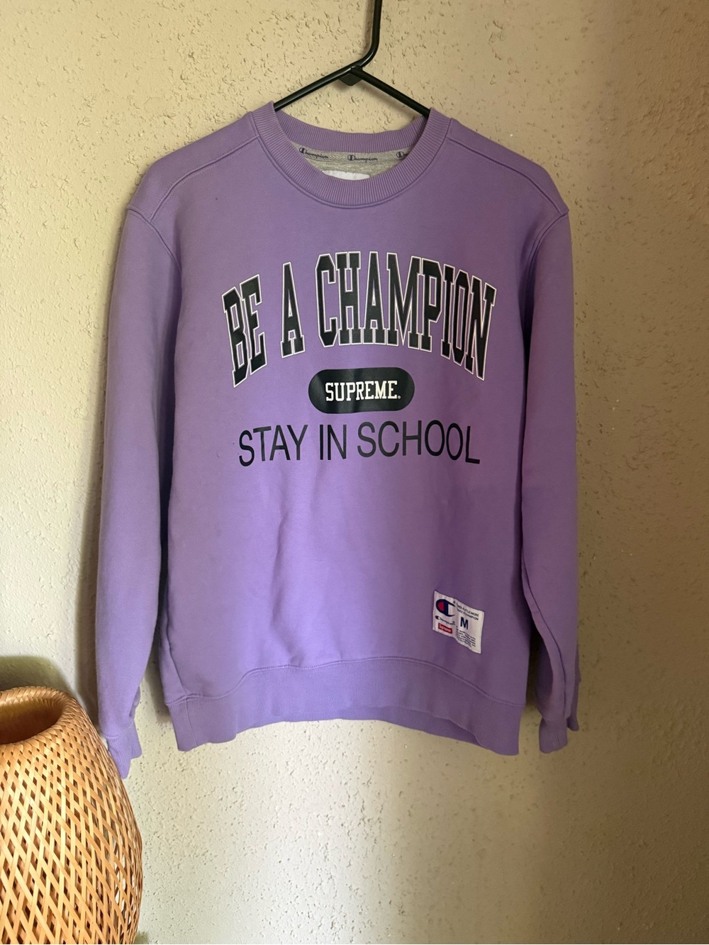 Supreme x Champion Be A Champion Stay In School Crewneck Lavender